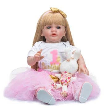 60 см стоящая кукла для маленьких девочек Возрожденная принцесса Бетти Длинные светлые волосы в розовом платье Мягкие приятные подарки для детей