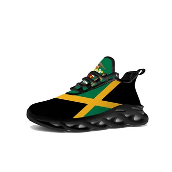 Ямайский флаг, Кроссовки на плоской подошве, Мужская Женская Спортивная Ямайская обувь, Высококачественные Кроссовки, Сетчатая обувь на шнуровке, Сшитая на заказ, Обувь Черного Цвета 0
