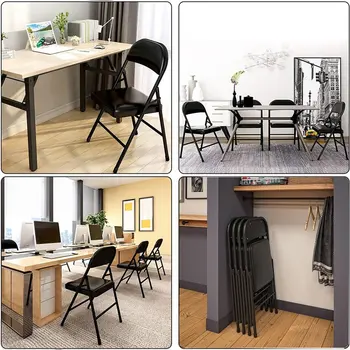 Современный стиль, складные черные металлические стулья с 4 сиденьями, легкие и прочные для использования в помещении/на улице.