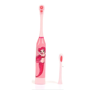 Детская звуковая электрическая зубная щетка с мультяшным рисунком и заменой головки зубной щетки розового цвета