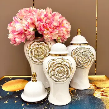 В европейском стиле, гальваническое золото, керамическая ваза в шляпной оправе, легкие роскошные поделки, модельная комната, мягкое украшение