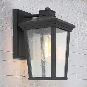 Наружный настенный светильник из черного стекла со средним основанием (E-26), 11 