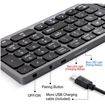 Многофункциональная складная Bluetooth-клавиатура с цифровой клавиатурой, полноразмерная портативная складная клавиатура, перезаряжаемая беспроводная клавиатура 3