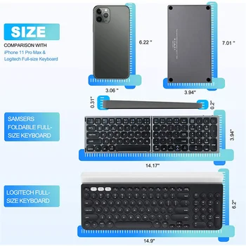 Многофункциональная складная Bluetooth-клавиатура с цифровой клавиатурой, полноразмерная портативная складная клавиатура, перезаряжаемая беспроводная клавиатура 5