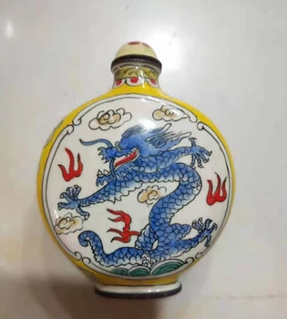Старая Китайская перегородчатая эмаль Ручной росписи с драконьим нюхательным табаком Qian Long Mark маленькая бутылочка