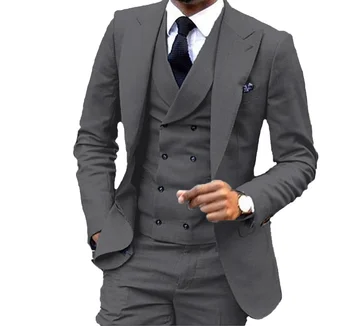 2023 Новое поступление, элегантный костюм для свадьбы, однотонные блейзеры, брюки, мужской костюм, комплект (куртка + жилет + брюки)