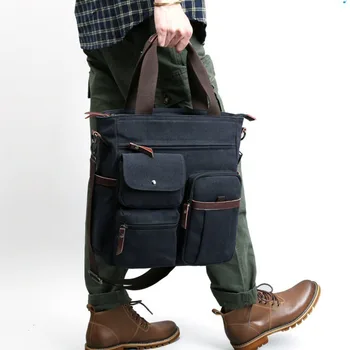 Холщовая мужская деловая сумка Модная Мужская сумка через плечо Высококачественный портфель Черная сумка