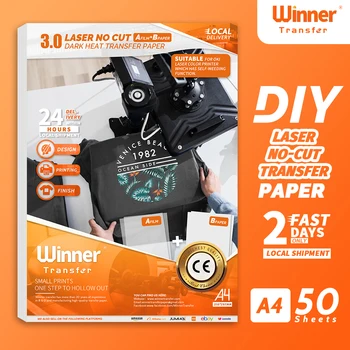 WinnerTransfer -50% Темная Термотрансферная бумага без лазерной резки A Film + B Paper Бумага для Самоочищающейся печати для футболок формата А4 50 листов