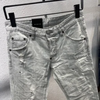 Весенне-летние джинсы DSQ2 D2, Модные мужские джинсы с вышивкой, логотип, Облегающие эластичные ножки, Белые рваные джинсы 2