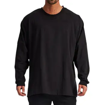 Мужская футболка размера Плюс 2021, Свободный пуловер с круглым вырезом и длинными рукавами, повседневный топ, Свободная мужская футболка с круглым вырезом для спорта