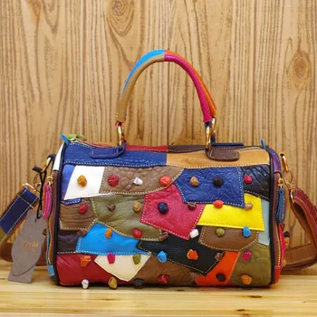 Модная женская красочная сумка из натуральной кожи с произвольным сращиванием, повседневная сумка-мессенджер Doudou, женская сумка-тоут 482