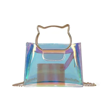Модная красочная лазерная прозрачная Желейная сумка 2021, Новые Летние Женские сумки с верхней ручкой и небольшим клапаном, Женские сумки через плечо