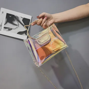 Модная красочная лазерная прозрачная Желейная сумка 2021, Новые Летние Женские сумки с верхней ручкой и небольшим клапаном, Женские сумки через плечо 2