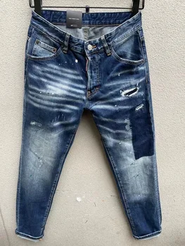 2023 Весна/Лето, Новые джинсы, Модная приталенная микроэластичная нашивка с дырками, Простые универсальные модные мужские брюки