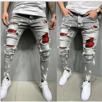 Европейские и американские новые мужские джинсы, высококачественная заплатка с разорванными дырами, модные повседневные джинсы ins, модный бренд, бесплатная доставка 1