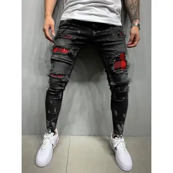 Европейские и американские новые мужские джинсы, высококачественная заплатка с разорванными дырами, модные повседневные джинсы ins, модный бренд, бесплатная доставка 2