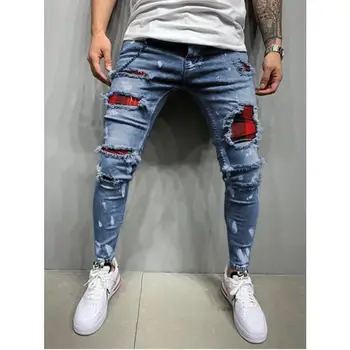 Европейские и американские новые мужские джинсы, высококачественная заплатка с разорванными дырами, модные повседневные джинсы ins, модный бренд, бесплатная доставка 3