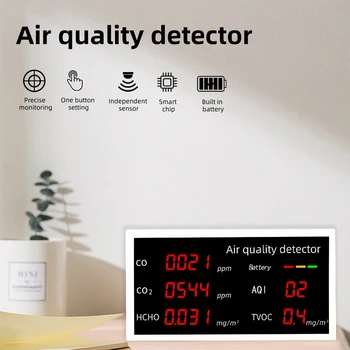 Детектор качества воздуха 5 в 1, тестер загрязнения, датчик угарного газа, CO2, измеритель качества воздуха, CO/CO2/HCHO/AQI/TVOC