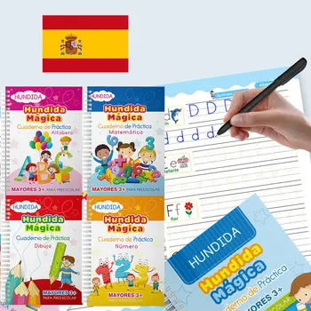 Испанская Волшебная книга, Учимся писать, Математическая практика, 3D Тетрадь, Рабочая тетрадь, Многоразовый Детский учебник для студентов