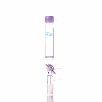 Трубка для твердофазного синтеза пептидов, емкость 50 мл, соединение 24/29, горловина с резьбой 25 мм, с переключающим клапаном из ПТФЭ и песчаной сердцевиной