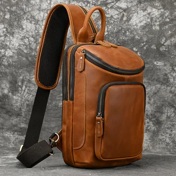 Мужская Нагрудная сумка из натуральной кожи, сумка-Мессенджер через плечо, Мужские сумки-слинги, Дорожная Дневная сумка, дизайн планшета, летняя сумка через плечо