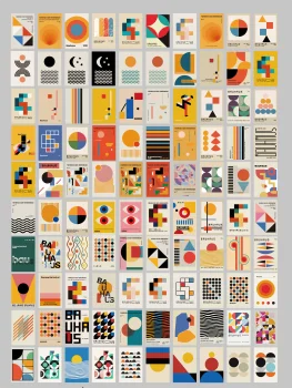 100 штук плакатов и наклеек Bauhaus Абстрактные плакаты Bauhaus Современные Геометрические картины на стену в скандинавском стиле Декор комнаты ЦИФРОВОЙ