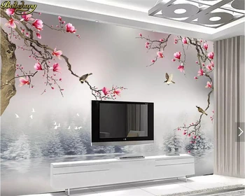 beibehang фото 3D обои в китайском стиле цветок магнолии птицы обои для стен 3D спальня для гостиной фон