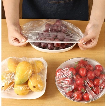 пластиковые пакеты для кухонных продуктов по 100 шт., одноразовые пакеты для сохранения свежести, Эластичные крышки для хранения фруктовых мисок, колпачки для чашек