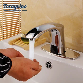 Torayvino Роскошная хромированная полированная Раковина для ванной Комнаты, Автоматический Кран, Установленный на бортике, Бесконтактный инфракрасный смеситель для бассейна, Водопроводный кран