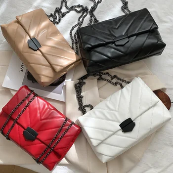 Новые повседневные сумки через плечо с цепочкой Для женщин, Модная Простая сумка через плечо, Женские дизайнерские сумки-мессенджеры из искусственной кожи 0