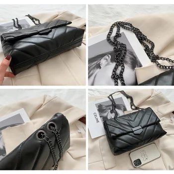 Новые повседневные сумки через плечо с цепочкой Для женщин, Модная Простая сумка через плечо, Женские дизайнерские сумки-мессенджеры из искусственной кожи 5