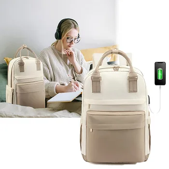 Женская 17-дюймовая сумка через плечо, Водонепроницаемые Дорожные сумки, Сумка для книг, USB-компьютер, Деловой Рюкзак Большой емкости для подростка