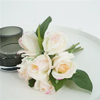 На ощупь Увлажняющий Букет из 6 роз, настоящие искусственные розы для Невесты, держащей букет, Свадебное украшение, настольный цветок