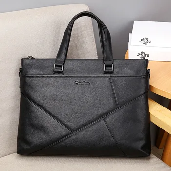 Кожаный мужской портфель, сумка большой емкости, модная трендовая сумка через плечо, деловая повседневная офисная сумка для 14-дюймового ноутбука