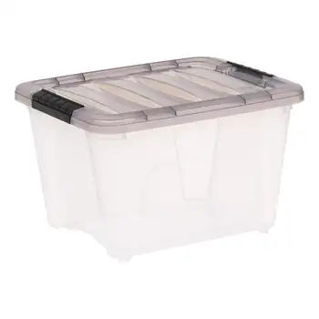 19-литровый прозрачный пластиковый ящик для хранения Stack & Pull ™ с пряжками, серый 0