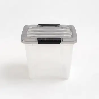 19-литровый прозрачный пластиковый ящик для хранения Stack & Pull ™ с пряжками, серый 3