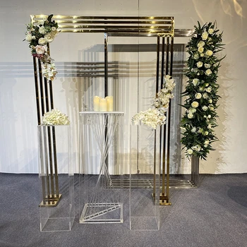 Изготовленная на заказ Золотая Квадратная подставка для цветов из нержавеющей Стали Квадратной формы для украшения сцены Свадебной дорожки AB901