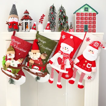 Рождественские носки, Рождественский вязаный чулок, Подвесные украшения в виде Рождественской елки для дома, Рождественский подарок, Мешок для украшений в виде Рождественской елки