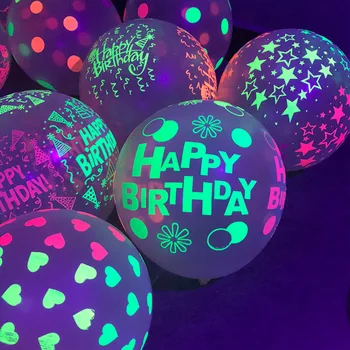 10шт 12-дюймовых ультрафиолетовых неоновых светящихся латексных шаров С Днем Рождения, Флуоресцентные светящиеся гелиевые шары, Черный светящийся набор для вечеринок