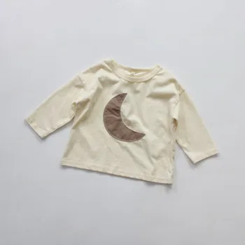 2023 Детская футболка Ранней осени, Унисекс, для мальчиков и девочек, однотонные хлопковые футболки с рисунком Луны, базовые футболки для младенцев