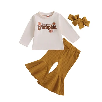 3 шт. одежды для маленьких девочек на Хэллоуин, топы с длинными рукавами, Расклешенные Низы, Комплект повязки на голову, Одежда для малышей