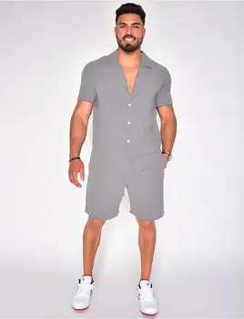 Новый мужской классический модный однотонный хлопковый льняной мужской повседневный костюм из двух предметов большого размера, лето 2023, удобный высококачественный костюм