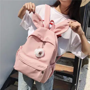 Прекрасный Рюкзак с заячьими ушками, женская Розовая дорожная сумка, Новинка 2023 года, школьные сумки большой емкости для женщин, школьная сумка для девочек