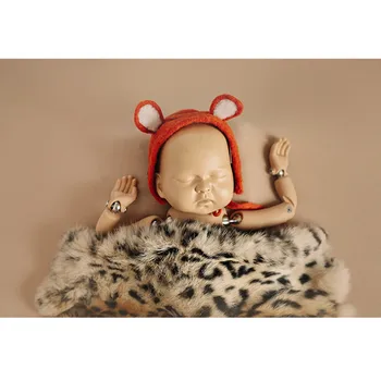 Шерстяная фетровая шляпа ручной работы с тигром, Кукольные головные уборы с цветами, Одеяло из кроличьего меха, Реквизит для новорожденных, Одежда для фотосъемки, Аксессуары для детских фотографий 2