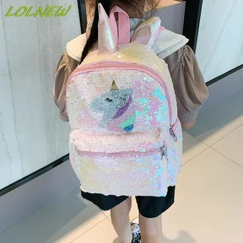 Рюкзак с блестками в виде единорога, Мультяшная школьная сумка, Школьная сумка для книг большой емкости, для хранения книг, продуктов, двойной рюкзак на плечо, дорожная сумка 1