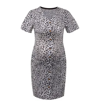 Одежда для беременных, Повседневное леопардовое платье с V-образным вырезом для кормления грудью, платье для беременных, Одежда для кормления грудью 0