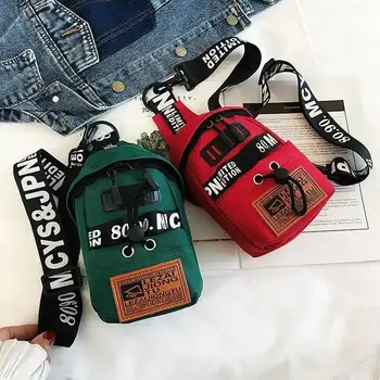 Мини-женская нагрудная сумка в стиле хип-хоп, сумки через плечо, Женская сумочка с надписью, Нейлоновое ведро, сумка-мессенджер, Западная уличная одежда, кошелек, карман
