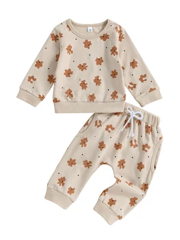 Осенняя одежда для маленьких девочек, Топы с длинными рукавами и рисунком, Штаны с эластичной резинкой на талии и карманом, комплект зимней одежды для малышей