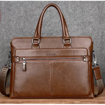 Деловой кожаный мужской портфель, Горизонтальная мужская сумка, Большая вместительная сумка-Мессенджер, Офисная мужская сумка для ноутбука 0