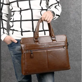 Деловой кожаный мужской портфель, Горизонтальная мужская сумка, Большая вместительная сумка-Мессенджер, Офисная мужская сумка для ноутбука 1